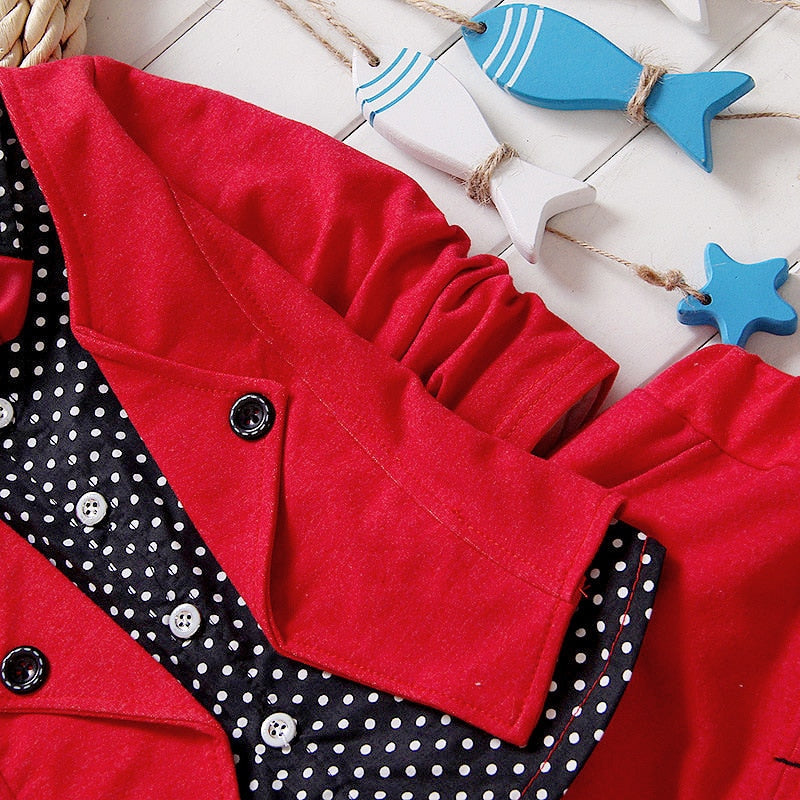 Dress your toddler to impress with this stylish long-sleeve, button-up shirt with bow tie and matched pants!