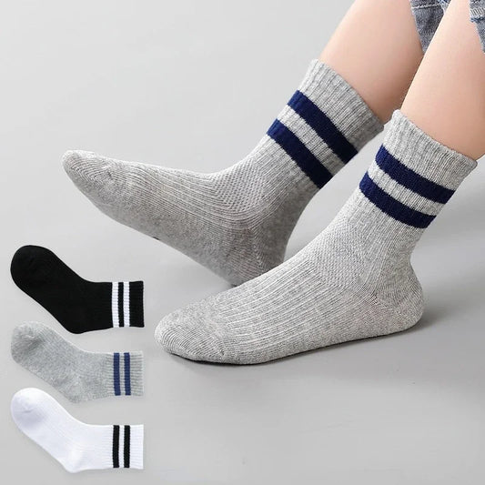 Kids Socks Spring Autumn Cotton Striped Sports Socks 5 Pairs