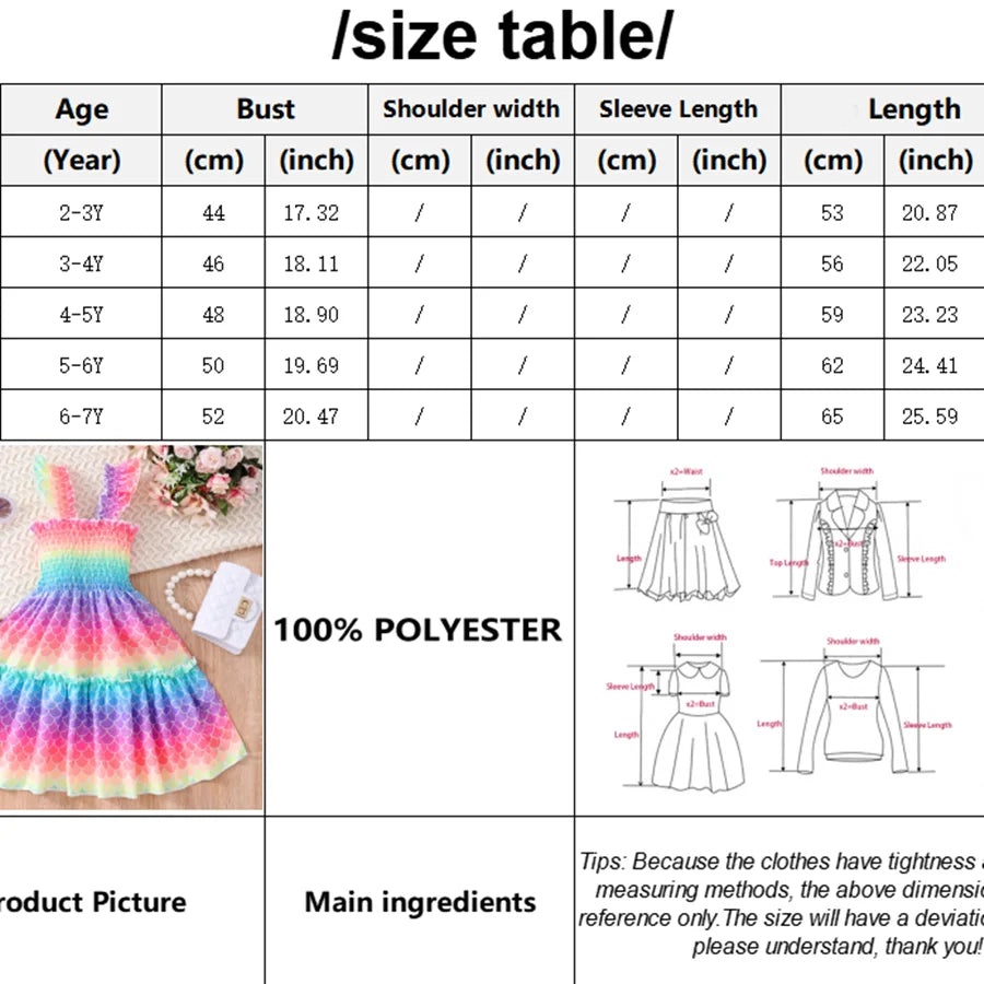 Summer Girls Mermaid-Butterfly-Rainbow Sleeveless Dresses