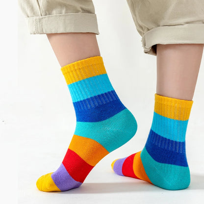 Kids Fun Rainbow 7 Color Stripes Tube Socks 5PK