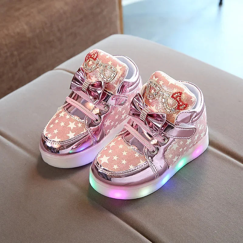 Step into the spotlight with these radiant Girls Cute Glowing Princess LED Sneakers