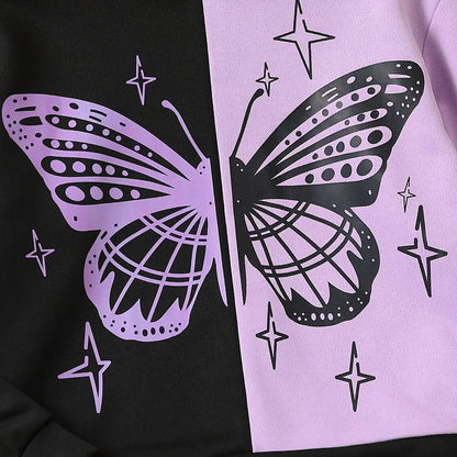 This Girls Autumn Butterfly Split-Color Hooded Sweatsuit is perfect for your little fashionista who loves comfort and style! Made from breathable cotton-polyester, it keeps her cozy without sacrificing softness or safety. 