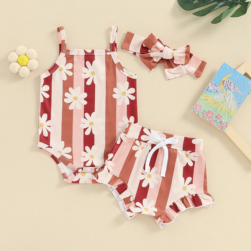 Summer Newborn Girls Sleeveless Romper-Headband