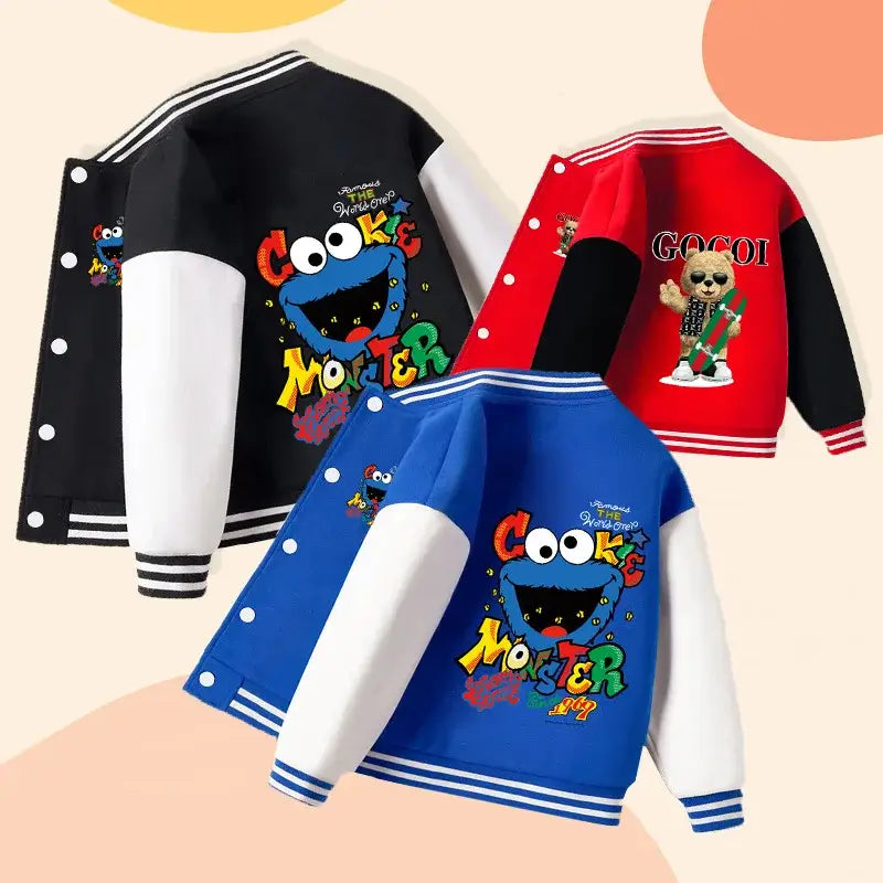 Stay stylish and warm this Autumn with our Boys Cartoon Baseball Casual Jacket!!