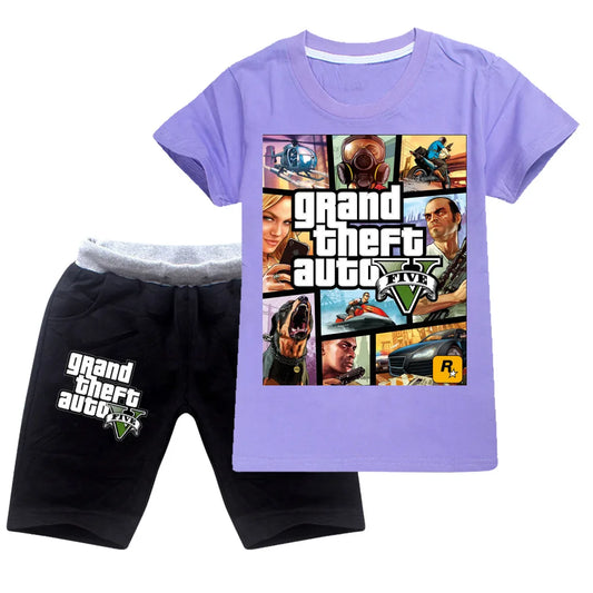 Summer Boys Grand Theft Auto Game GTA 5 T Shirt+Shorts