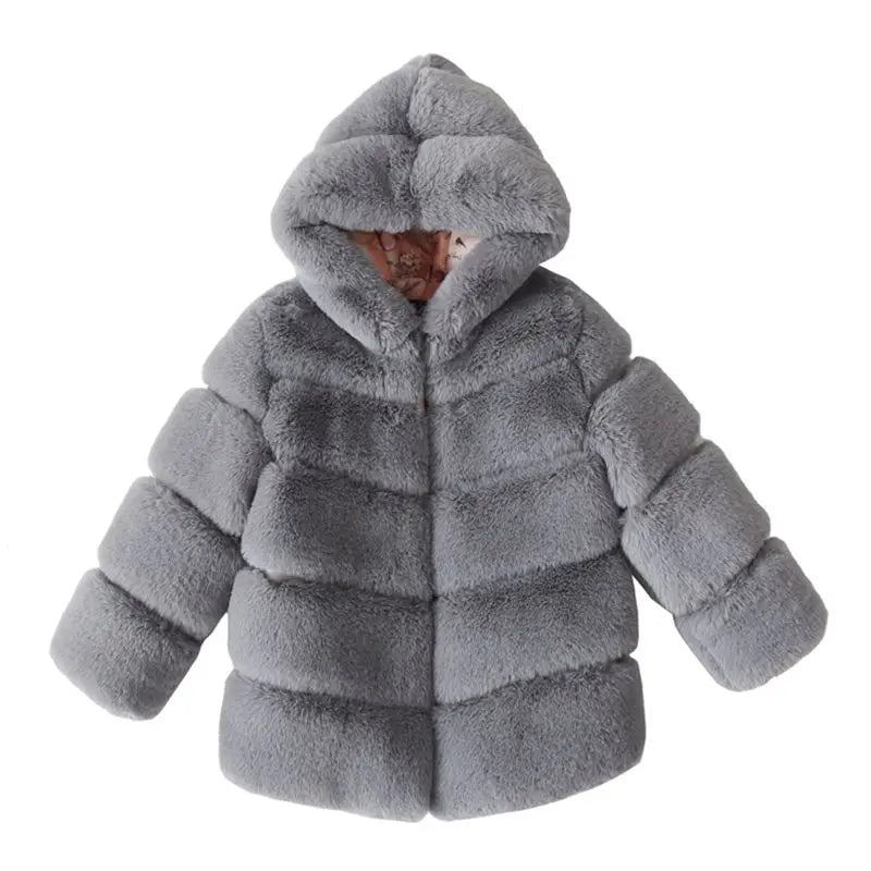 Winter Girls Hooded Imitation Rabbit Hair Coat