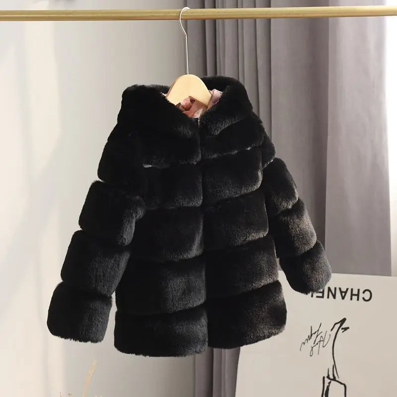 Winter Girls Hooded Imitation Rabbit Hair Coat