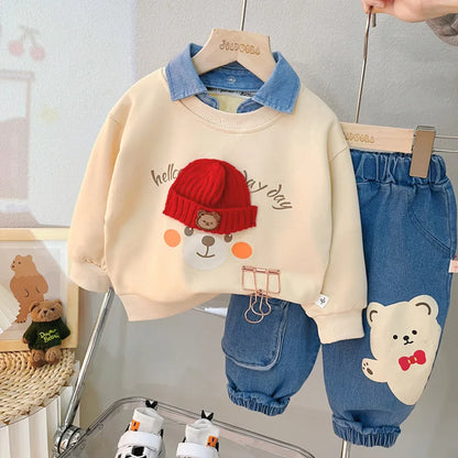 Dress your little explorer in this Autumn Toddler Boys Fashion TEDDY BEAR Shirt and Pants set, perfect for cozy playdates and outdoor adventures.