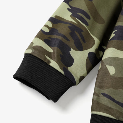 Spring Boys Camouflage Print Colorblock Sweatshirt and Pants Set