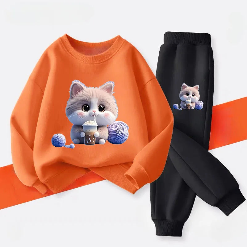 Get your little girl ready for any adventure with our Autumn Girls Kitten Long Sleeved Pullover-Long Pants!