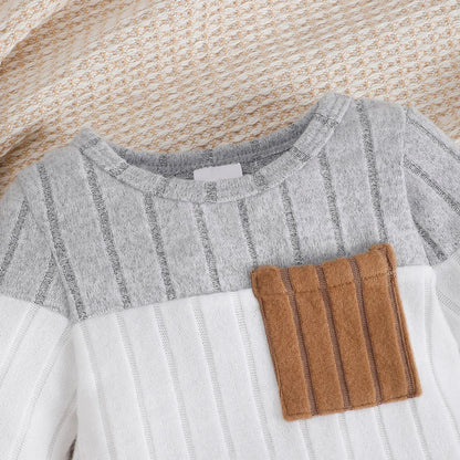 Dress your little guy iDress your little guy in style with this Newborn Boys Autumn Color Blocked Romper+Pants+Hat Set that's basically a fashion statement n style with this Newborn Boys Autumn Color Blocked Long Sleeve Romper+Pants+Hat Set that's basically a fashion statement before he can even say "goo goo." 