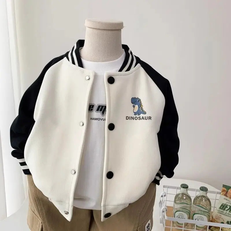 Gear up your little roarsome dinosaur for autumn adventures with this Toddler Boys Baseball Jacket! 
