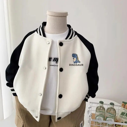 Gear up your little roarsome dinosaur for autumn adventures with this Toddler Boys Baseball Jacket! 