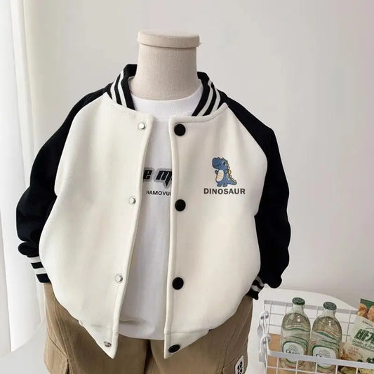 Gear up your little roarsome dinosaur for autumn adventures with this Toddler Boys Baseball Jacket! 