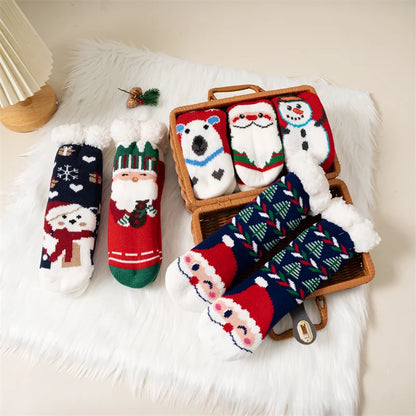 Stay cozy this holiday season with our Winter Kids Cartoon Cotton Thermal Non-Slip Christmas Socks!