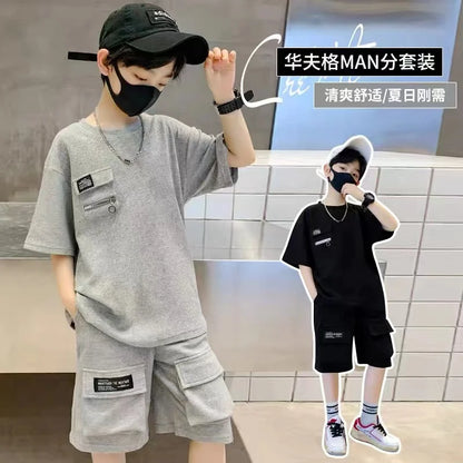 Summer Boys Big Pocket Shorts and Matching T-Shirt