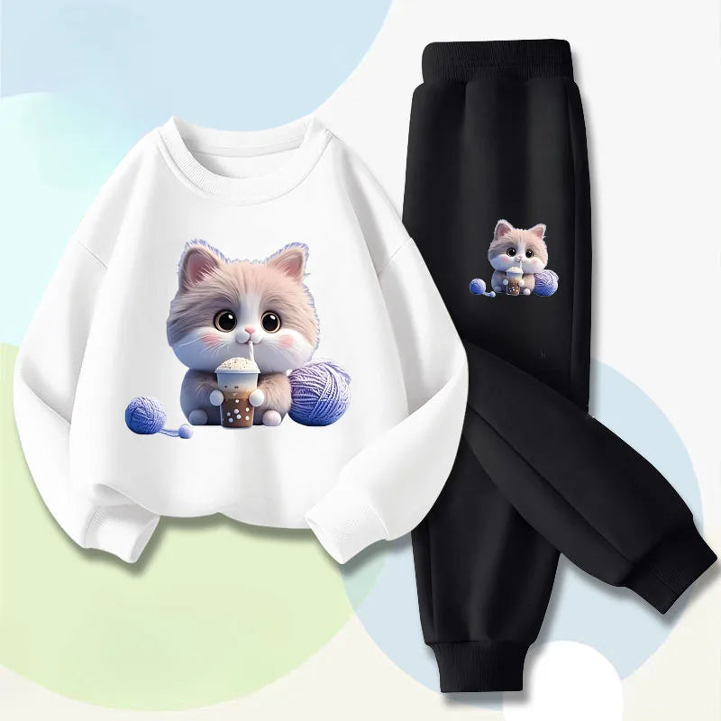 Get your little girl ready for any adventure with our Autumn Girls Kitten Long Sleeved Pullover-Long Pants!