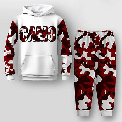 Autumn Boys Graphic Letter Camouflage 3D Print Sweatshirt Set