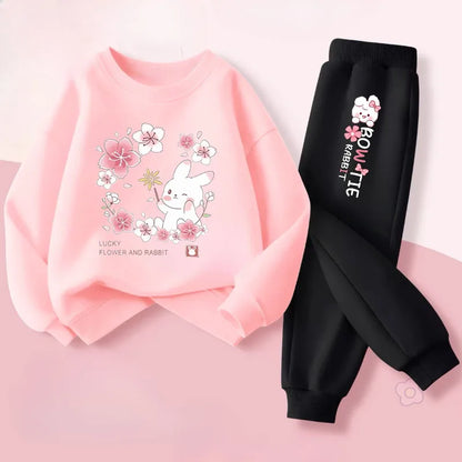 Keep your little one cozy and cheerful this autumn with this playful Girls Autumn Rabbit Printed Sweatshirt and Sweatpants. Made from soft polyester.