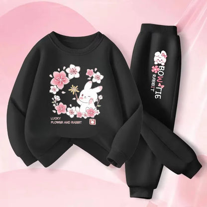 Keep your little one cozy and cheerful this autumn with this playful Girls Autumn Rabbit Printed Sweatshirt and Sweatpants. Made from soft polyester.