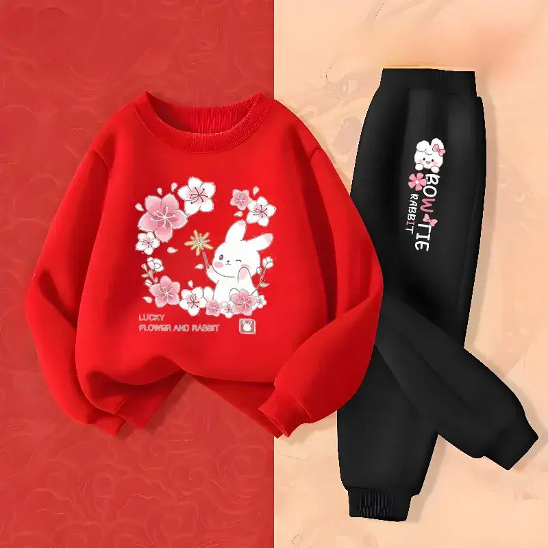 Keep your little one cozy and cheerful this autumn with this playful Girls Autumn Rabbit Printed Sweatshirt and Sweatpants. Made from soft polyester.