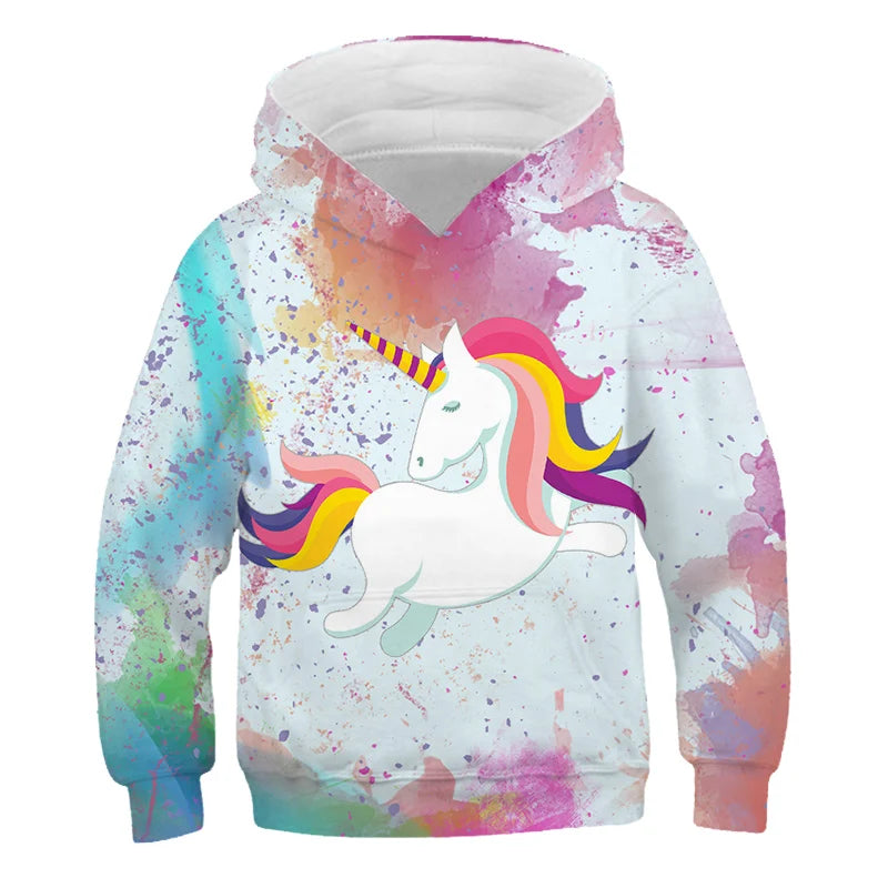 Stay cozy and magical this autumn with our Girls Autumn Long Sleeve Unicorn Hoodie Sweatshirt. Made from soft polyester, this pullover features full sleeves and a playful cartoon unicorn design