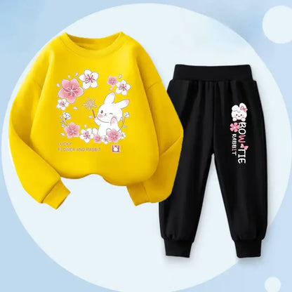 Keep your little one cozy and cheerful this autumn with this playful Girls Autumn Rabbit Printed Sweatshirt and Sweatpants. Made from soft polyester.
