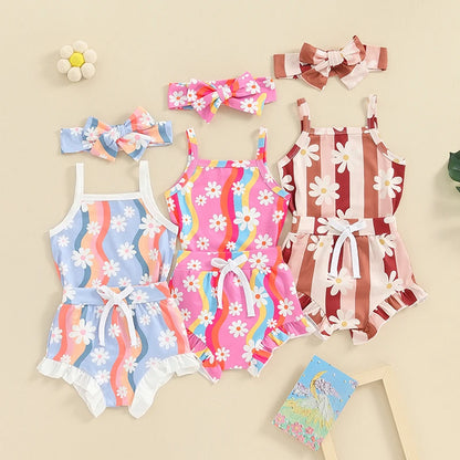 Summer Newborn Girls Sleeveless Romper-Headband