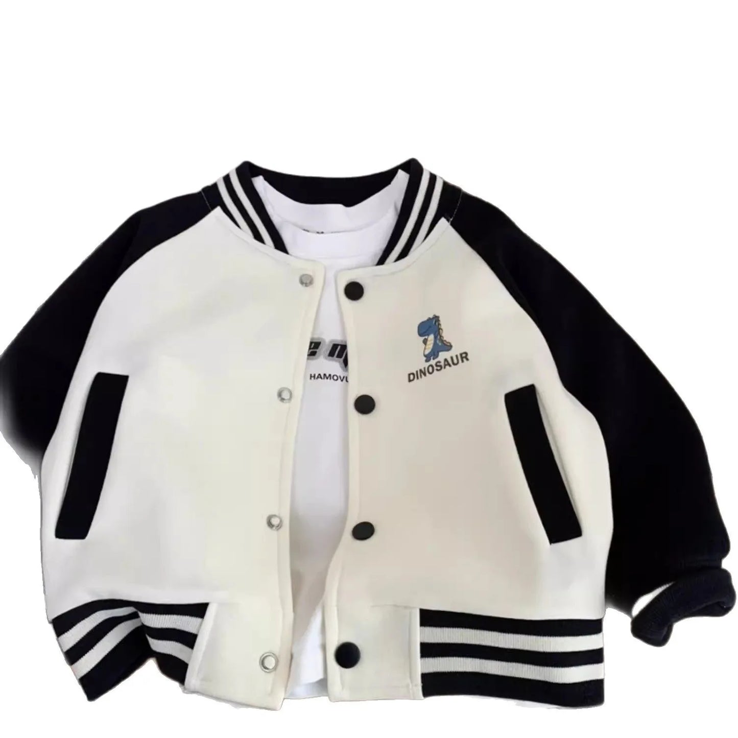 Gear up your little roarsome dinosaur for autumn adventures with this Toddler Boys Baseball Jacket! 