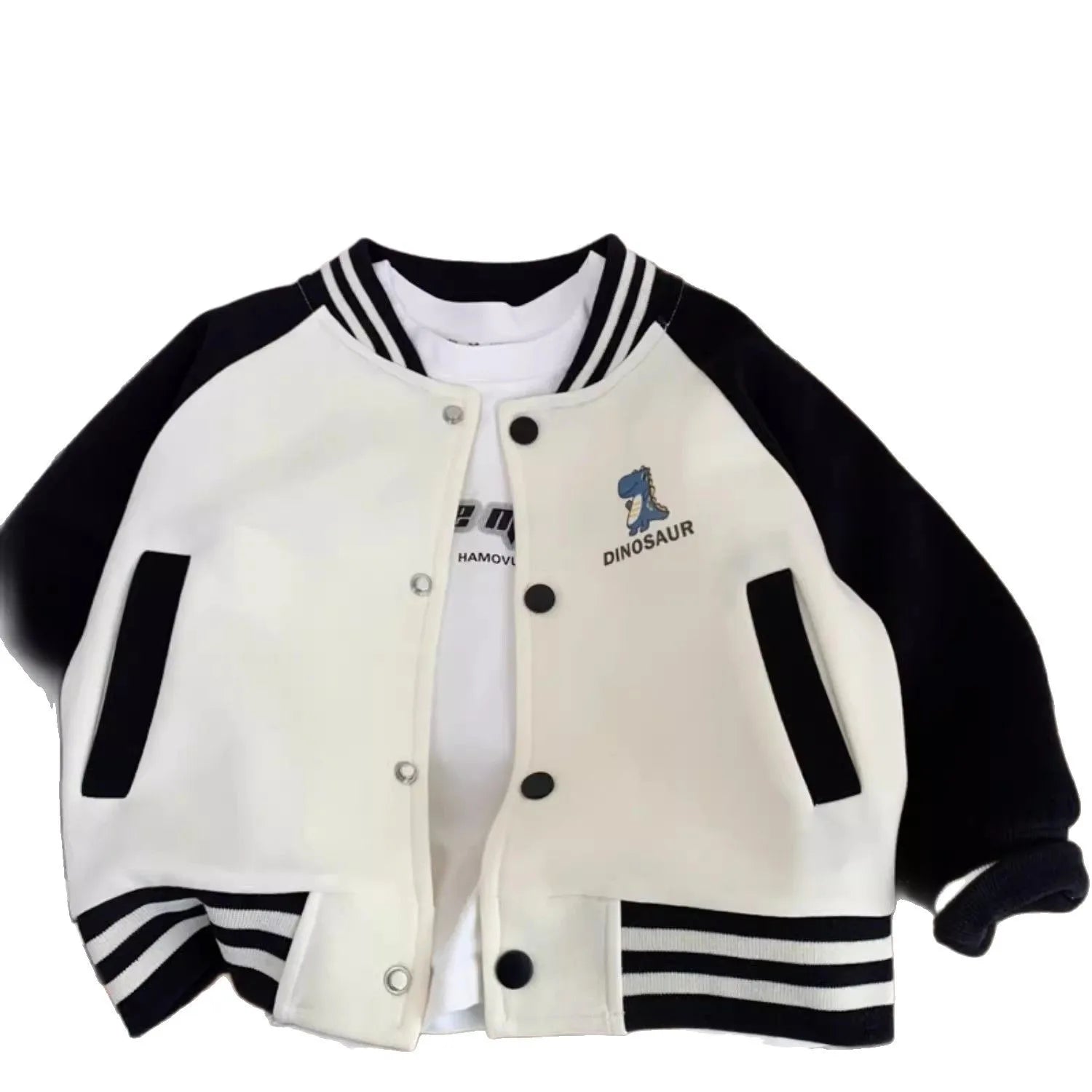 Gear up your little roarsome dinosaur for autumn adventures with this Toddler Boys Baseball Jacket! 