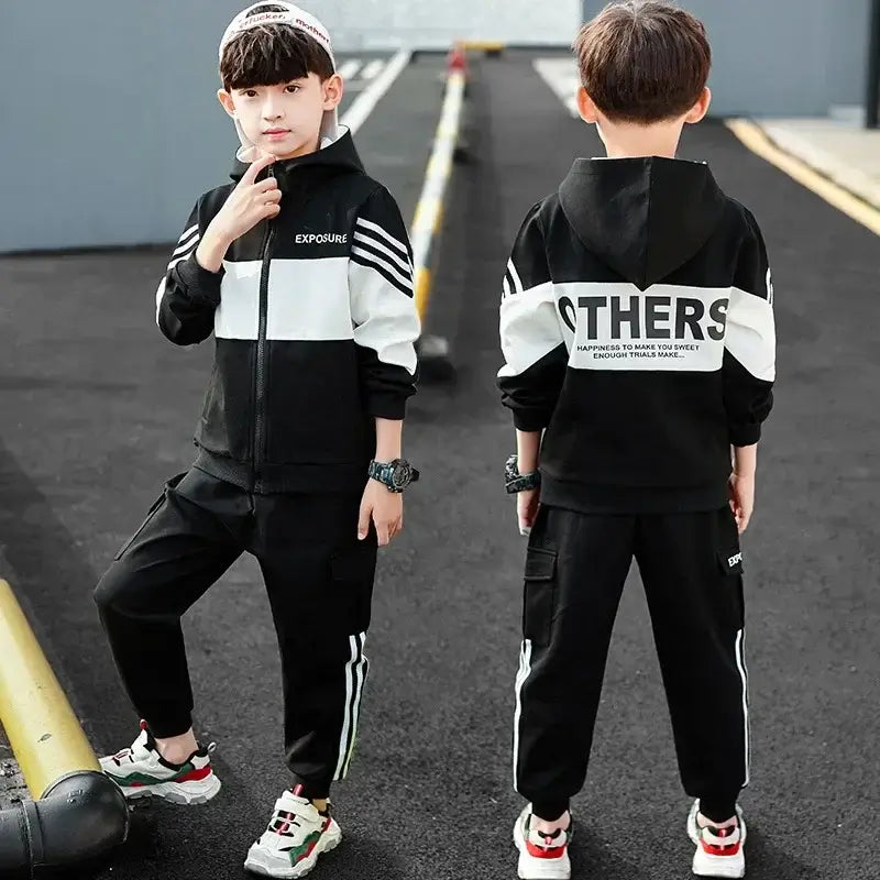 Fashion Boys Autumn Patchwork Long Sleeve Tracksuit 2PC Set