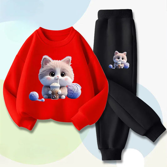 Get your little girl ready for any adventure with our Autumn Girls Kitten Long Sleeved Pullover-Long Pants!