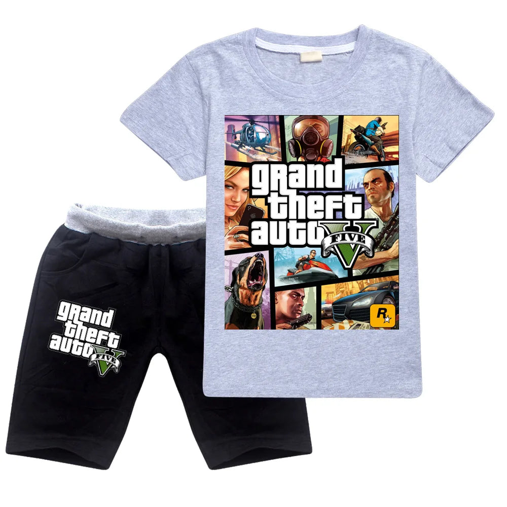 Summer Boys Grand Theft Auto Game GTA 5 T Shirt+Shorts