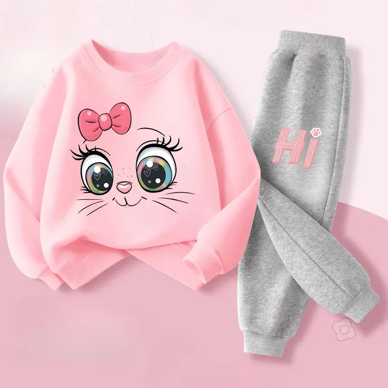 Keep your little one cozy with this playful Girls Fall Kitten Eyes Long Sleeved Pullover-Long Pants featuring a long-sleeved pullover and matching long pants.