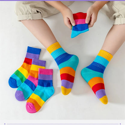 Kids Fun Rainbow 7 Color Stripes Tube Socks 5PK