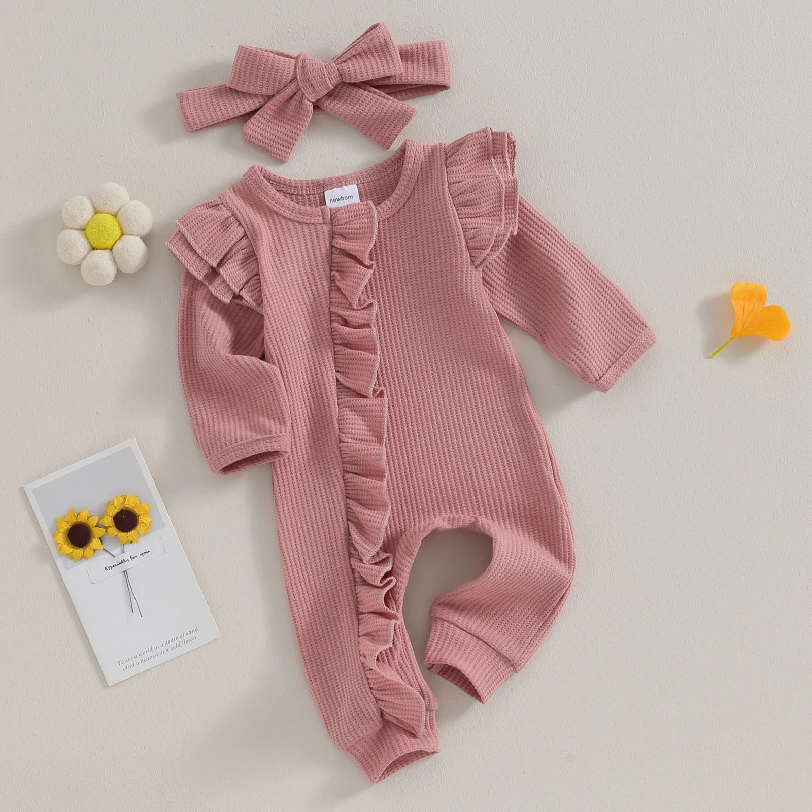 Newborn Knitted Fly Long Sleeve Romper-Headband