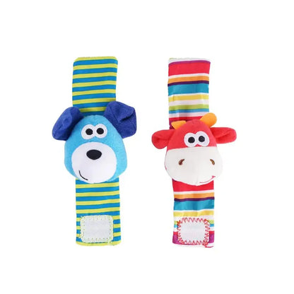 Introduce your little one to the world of colors and animals with our Soft Infant Wrist Or Sock Sensory Plush Animal Rattle Toys!