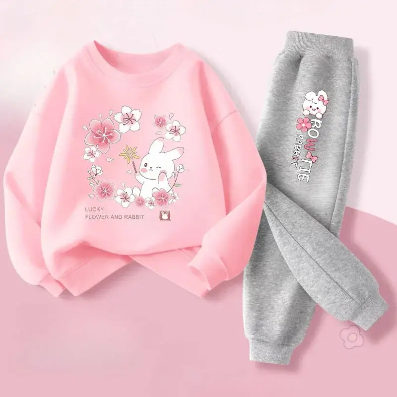 Keep your little one cozy and cheerful this autumn with this playful Girls Autumn Rabbit Printed Sweatshirt and Sweatpants. Made from soft polyester.
