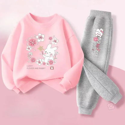 Keep your little one cozy and cheerful this autumn with this playful Girls Autumn Rabbit Printed Sweatshirt and Sweatpants. Made from soft polyester.