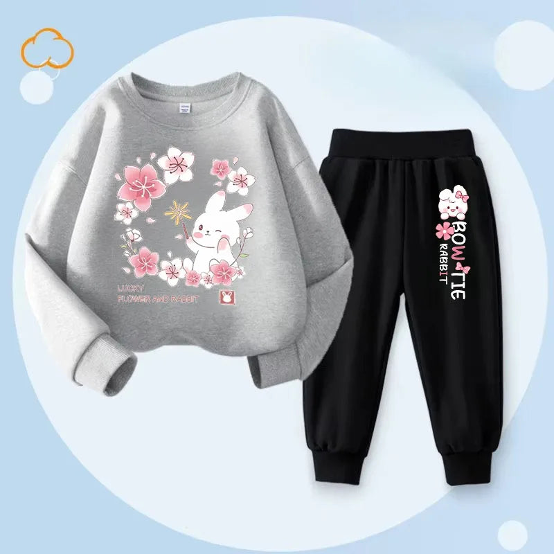 Keep your little one cozy and cheerful this autumn with this playful Girls Autumn Rabbit Printed Sweatshirt and Sweatpants. Made from soft polyester.