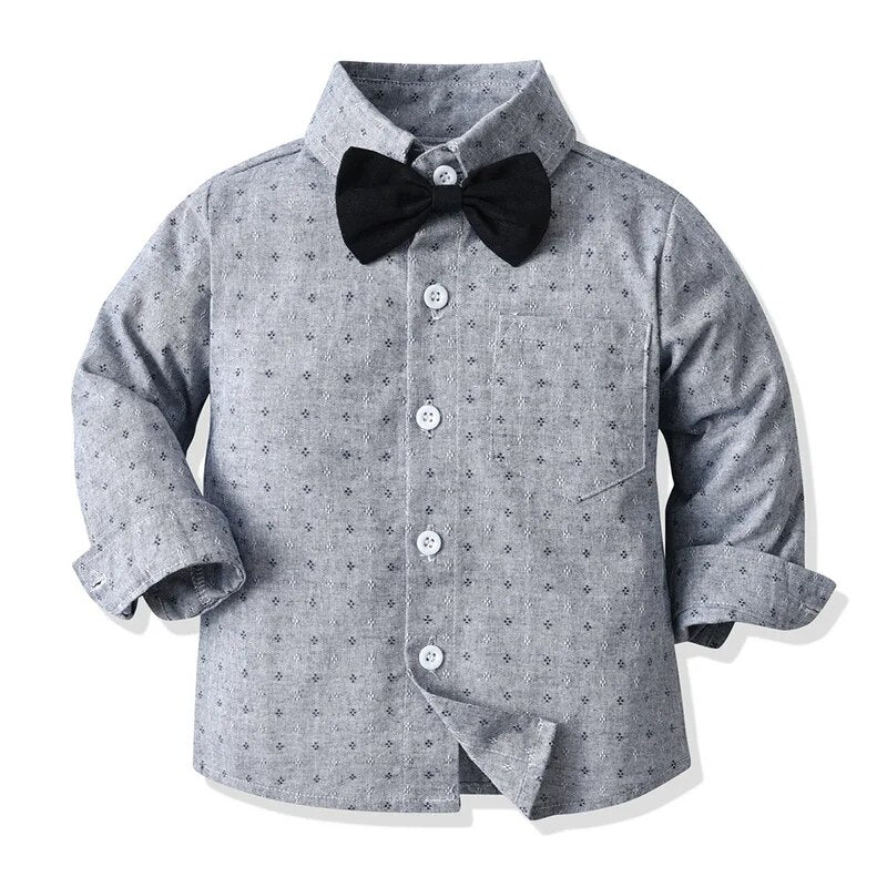 Take your little one's look up a notch with this Gentleman Long Sleeve Bowtie Shirt with Suspenders!