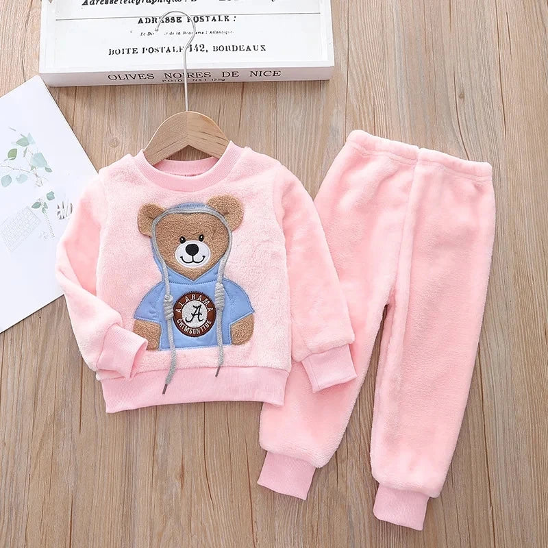 Winter Toddler Boys Plush Hooded Velvet Tracksuit