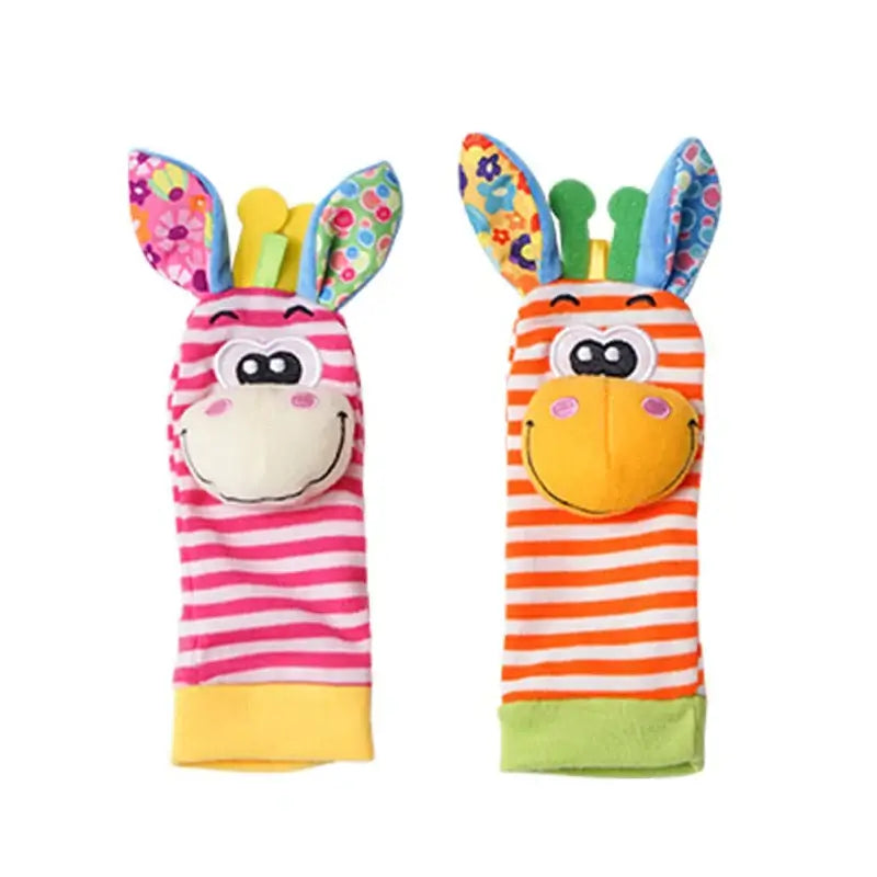 Introduce your little one to the world of colors and animals with our Soft Infant Wrist Or Sock Sensory Plush Animal Rattle Toys!