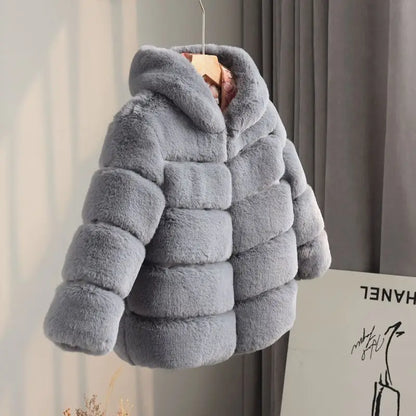 Winter Girls Hooded Imitation Rabbit Hair Coat