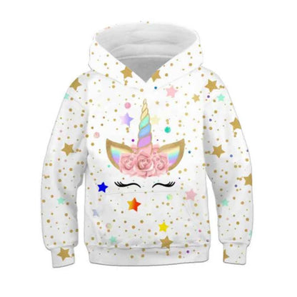 Stay cozy and magical this autumn with our Girls Autumn Long Sleeve Unicorn Hoodie Sweatshirt. Made from soft polyester, this pullover features full sleeves and a playful cartoon unicorn design