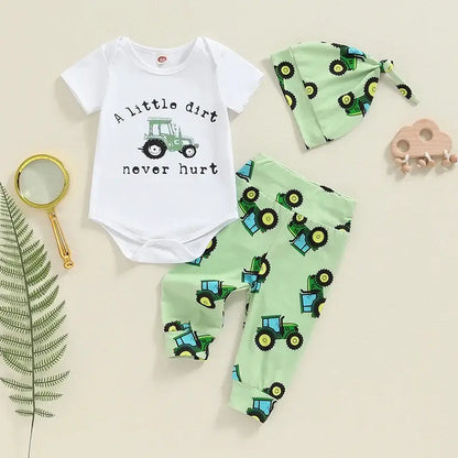 Introducing our Newborn Boys Tractor Set- the perfect summer, fall, or spring outfit for your little gentleman!