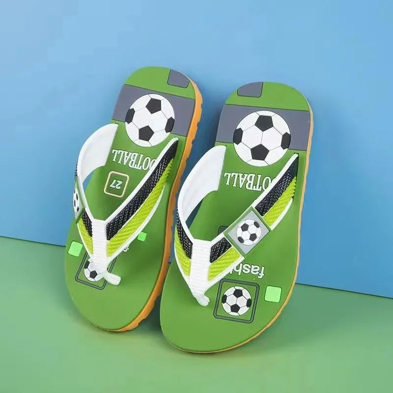 Outfit your little football fan with these vibrant, cartoon-inspired summer beachwear flops-flips. These slippers are perfect for the active boy.