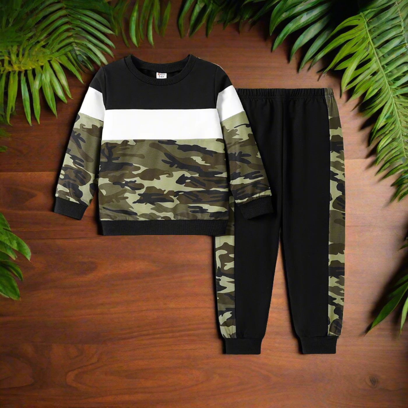 Boys Back To School Camouflage Print Colorblock Sweatsuit