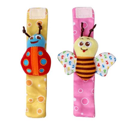 Introduce your little one to the world of colors and animals with our Soft Infant Wrist Or Sock Sensory Plush Animal Rattle Toys!