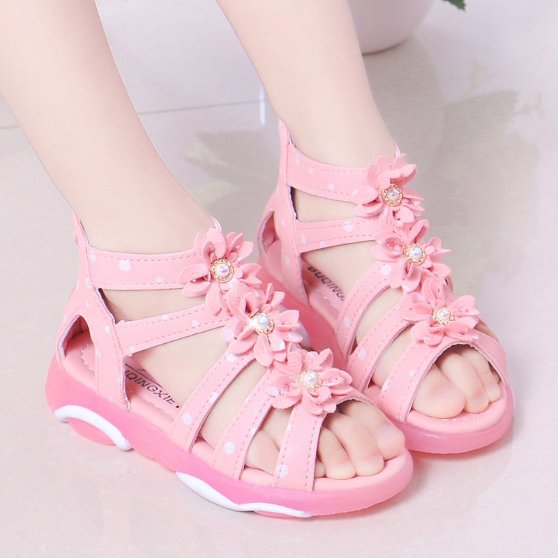 Girls Pearl Beading Roman Sandals